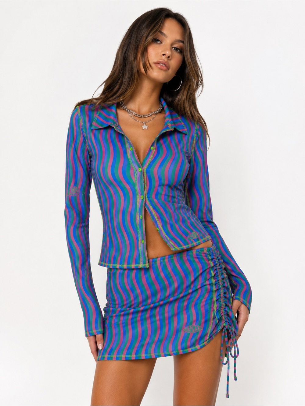 omighty Striped Two-Piece Set in Blue, Pink & Green